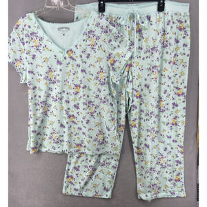 2010 Looney Tunes Tweety Bird Pajamas‎ Womens Sz 3X Green Floral 2pc Capris